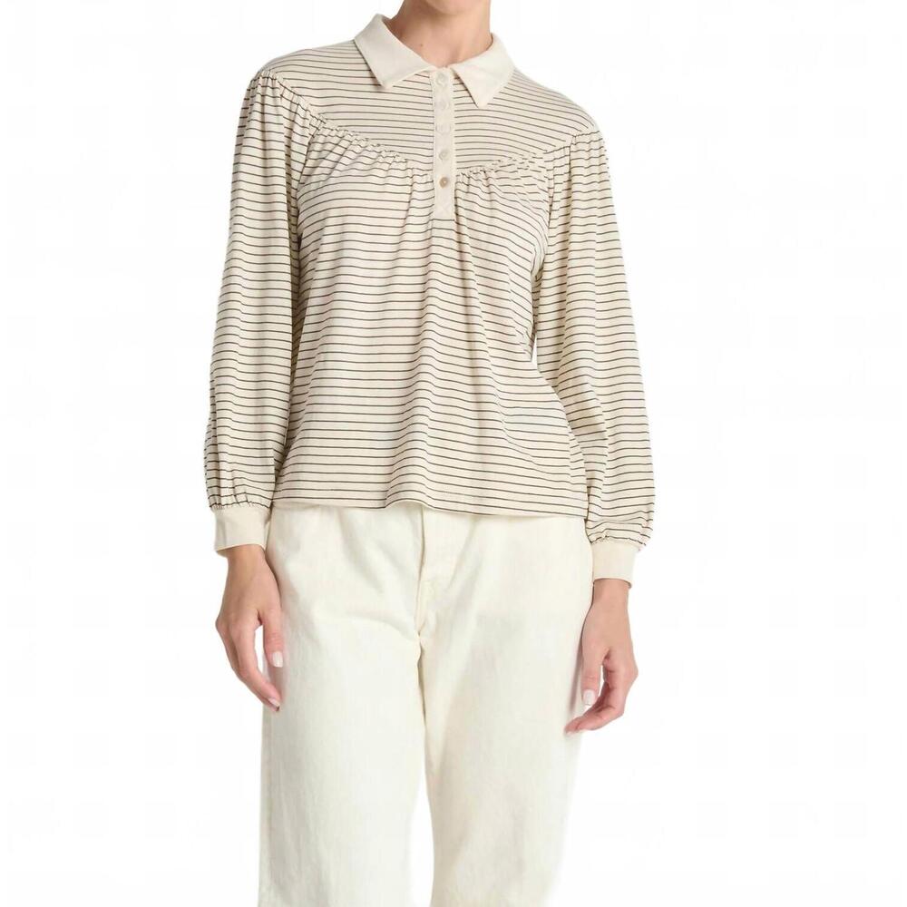 NEW NATION LTD cecilia collared top in espresso pinstripe